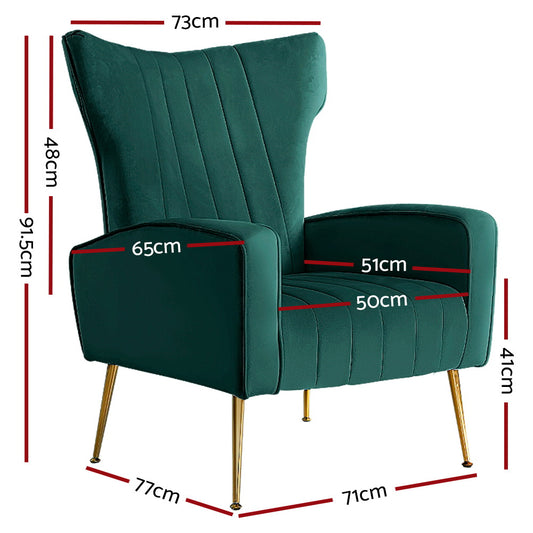 Artiss Armchair Green Velvet Kate UPHO-C-ARM-8035-GR