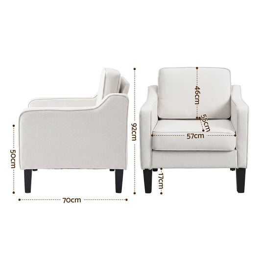 Artiss Armchair Lounge Accent Chair Linen Fabric Beige UPHO-C-ARM-LIN-BG