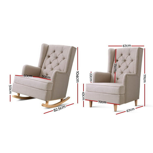 Artiss Rocking Chair Armchair Linen Fabric Beige Gaia UPHO-C-AVAN-KD-BG-AB