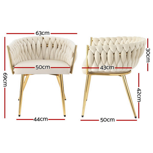 1 Set of 4 Artiss Dining Chairs Velvet Armchair Beige UPHO-C-DIN-01-VEL-BGX4