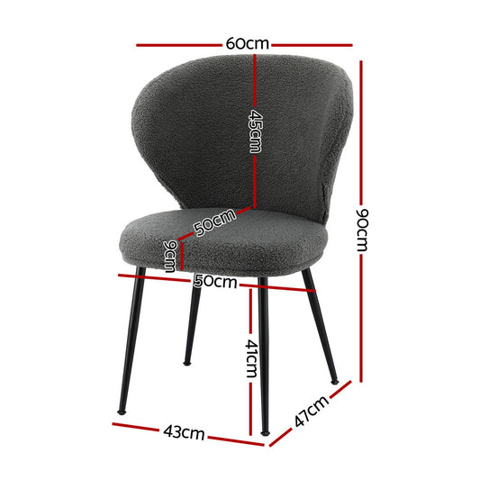 Artiss 2x Dining Chairs Sherpa Boucle Wing Back Grey UPHO-C-DIN-2514-GYX2