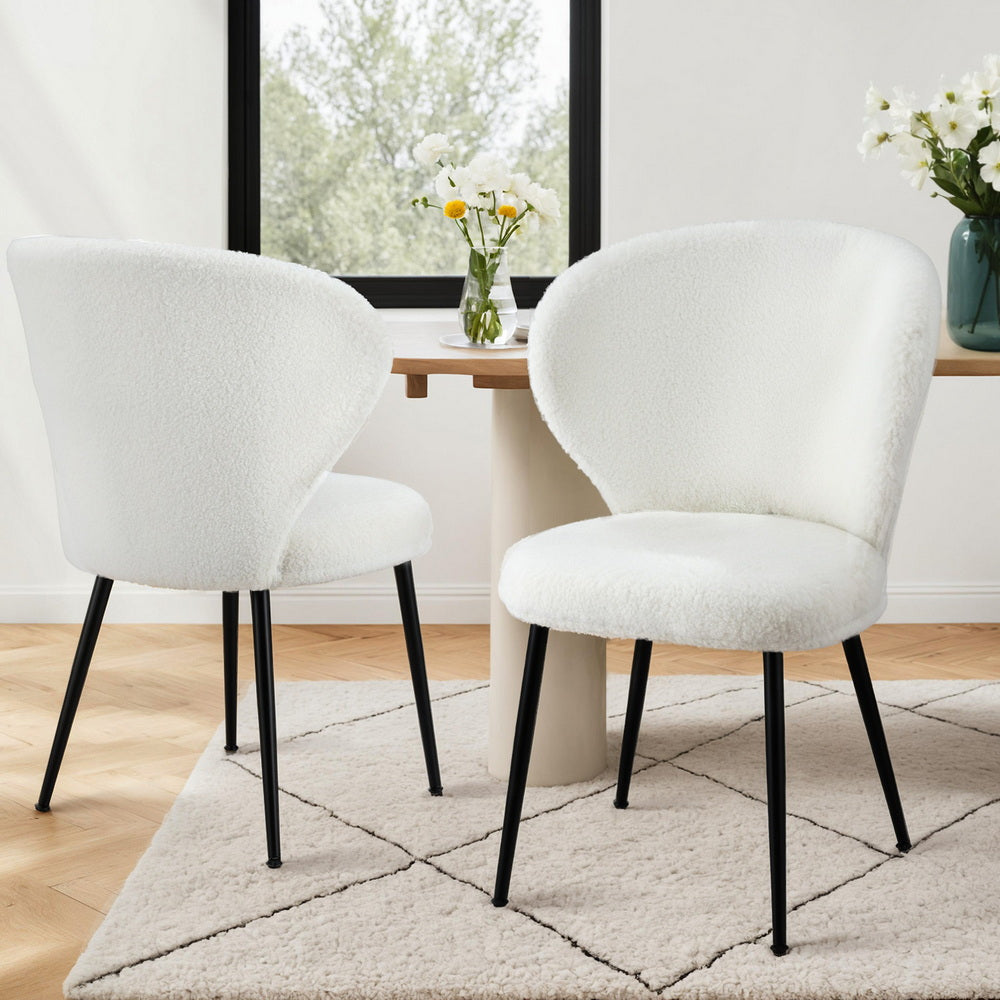 Artiss 2x Dining Chairs Sherpa Boucle Wing Back White UPHO-C-DIN-2514-WHX2