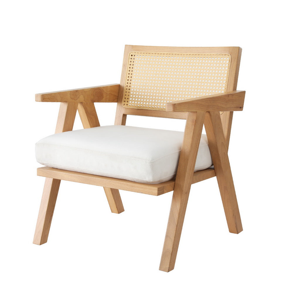 Artiss Armchair Accent Chair Lounge Rattan Velvet Pine UPHO-F-ARM-02-RAT-WDWH
