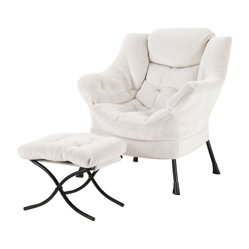 Artiss Armchair Accent Chair Ottoman Lounge Footrest Velvet White UPHO-I-ARM01-FS-WH