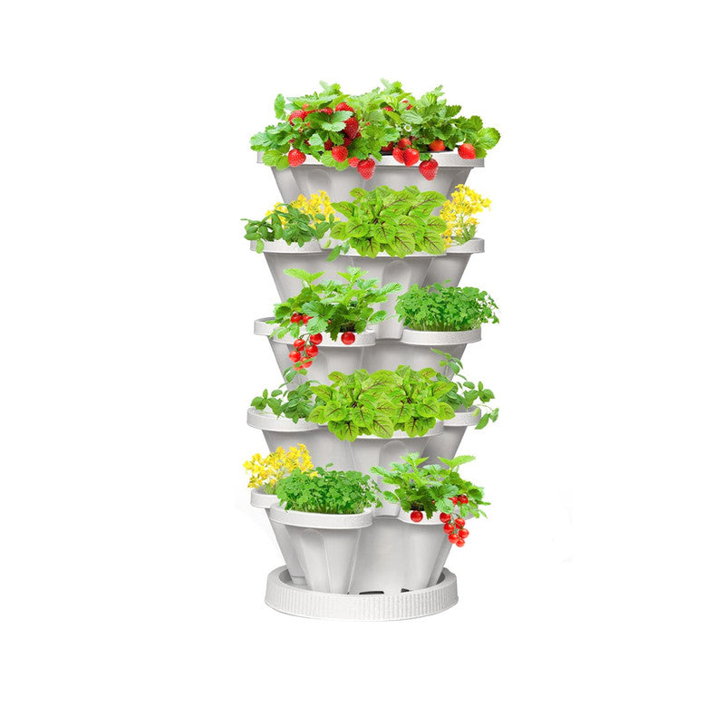 Hivvago 5-Tier Vertical Garden Planter - Stackable Indoor/Outdoor Pot with Base V1003-HW-SBS036-WH