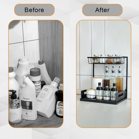 Hivvago 2-Tier Pull-Out Under Sink Organizer Storage Shelf For Kitchen V1003-HWS103-2TSCBS-BK
