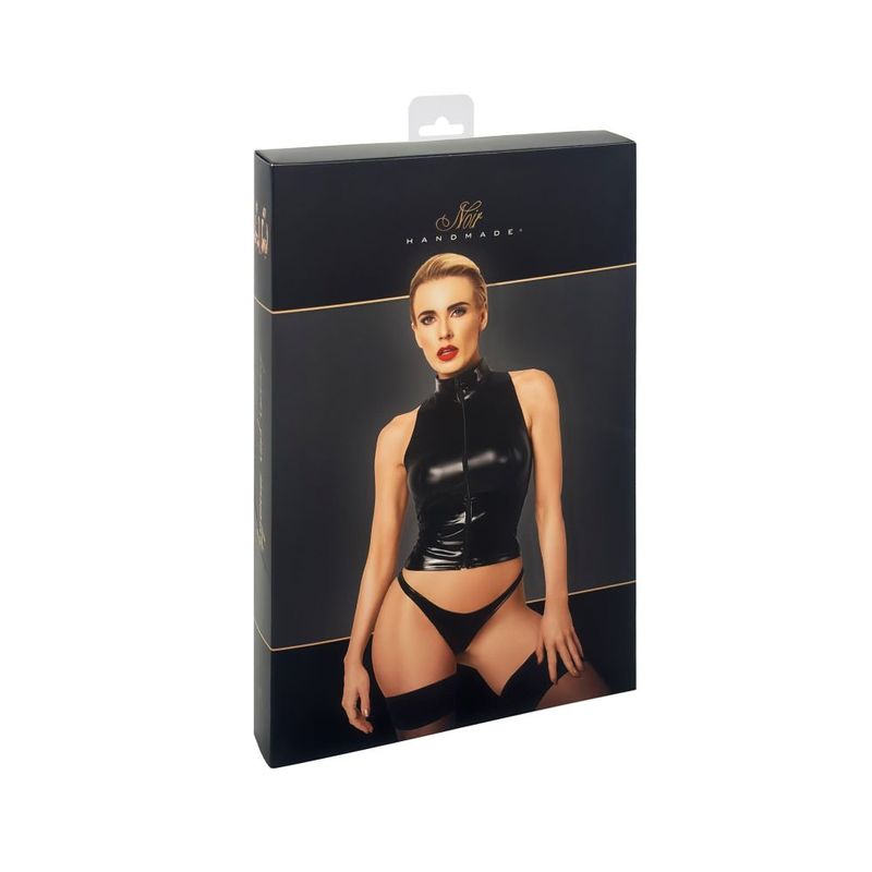 Noir Glam Wetlook Top Vinyl Corset V1055-7CZ45870100074