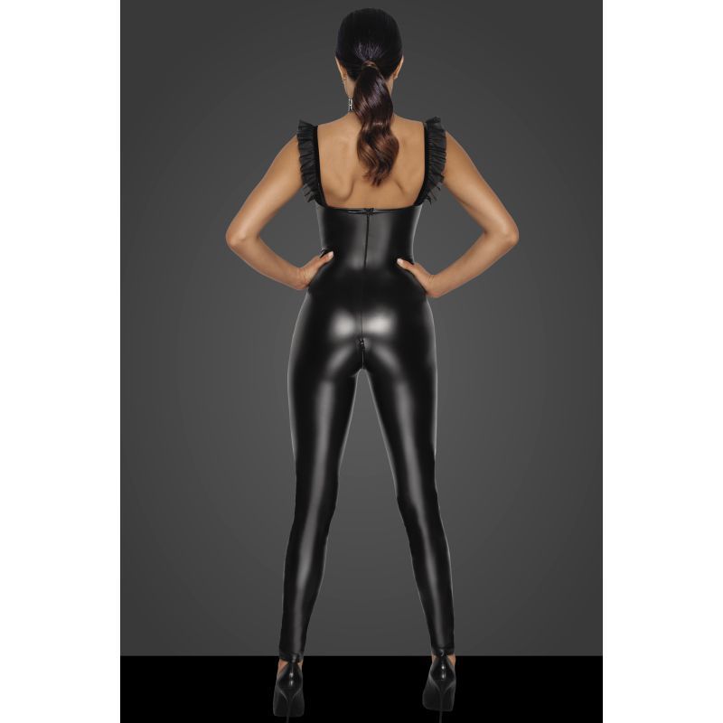 Noir Power Wetlook Overall With Tulle Panel Black V1055-7IR45903100027