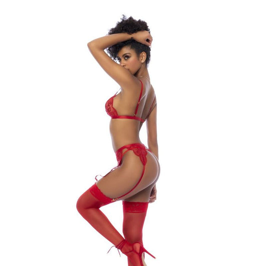 Red 3 Pc Set w/ Bralette Garter Belt and Thong V1055-7JB45905100042