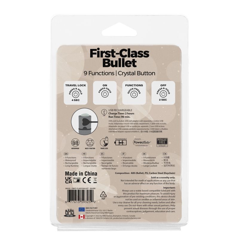 Power Bullet First Class 6Cm Rechargeable W Crystal Silver V1055-7KI45898100084