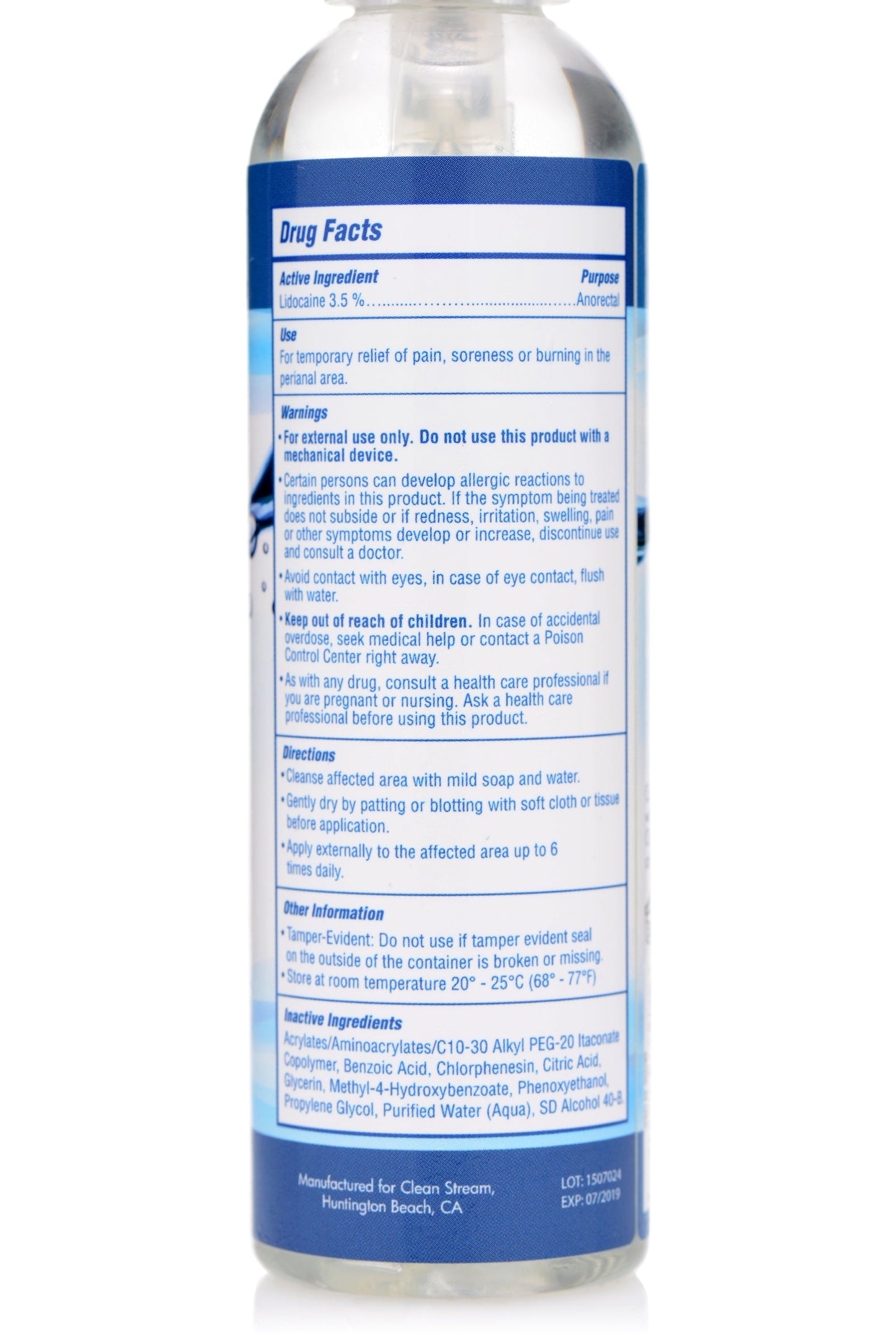 Cleanstream Relax Anal Lube 4.4Oz/130Ml Desensitizing Spray Gel V1055-7KS45783100020