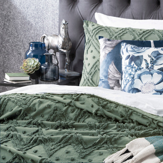Medallion Sage Cotton Vintage Washed Tufted King Quilt Cover set by Park Avenue V107-SH319480