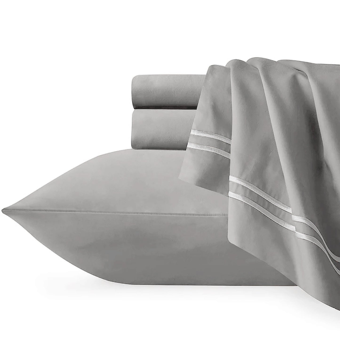 Strada Embroidered 1000 TC Egyptian Cotton Silver White Queen Quilt Cover Sets by Renee Taylor V107-SH328325