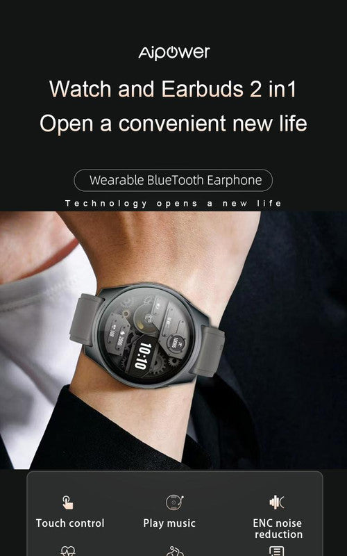 2-in-1 Smartwatch /Earphones & Charging Dock | 4GB MP3, Health Tracker | Titanium Grey | World's First V1077-AIP20250808003