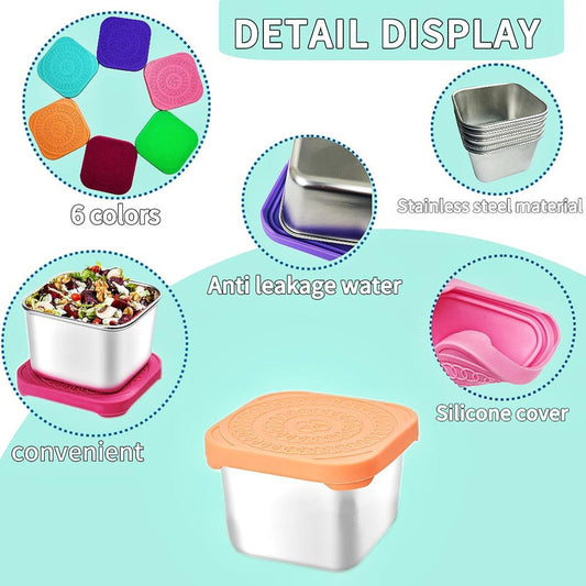 12Pack 6oz Stainless Steel Snack Containers and 2oz Salad Dressing To Go Containers with Silicone Lids, V1079-LITTLEBOX0012
