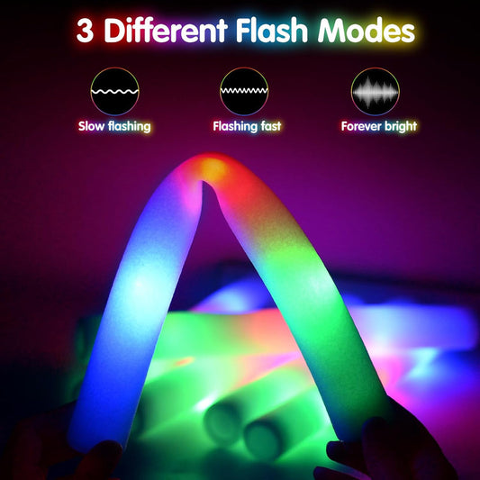 16PCS Foam Glow Sticks, Foam Light Up Sticks with 3 Modes Colorful Flashing, Glow Stick Bulk Party Pack, Glow V1079-PARTYFOAMSTICKS20250820001