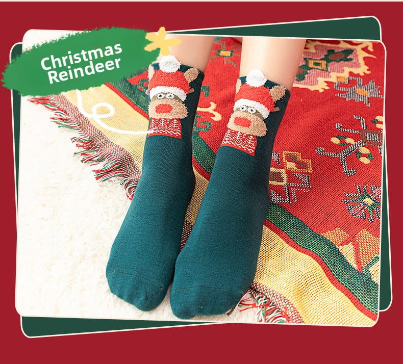 Christmas gift Christmas Socks Combed Cotton 4 Pair Medium Socks Gift Box V1091-202404023