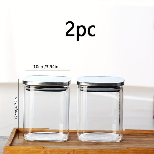 airtight storage jars, coffee bean jars, stainless steel lid, glass jars with lids, square canisters, pantry organisation, kitchen storage Australia - Clear - Size 2pcs-700ml