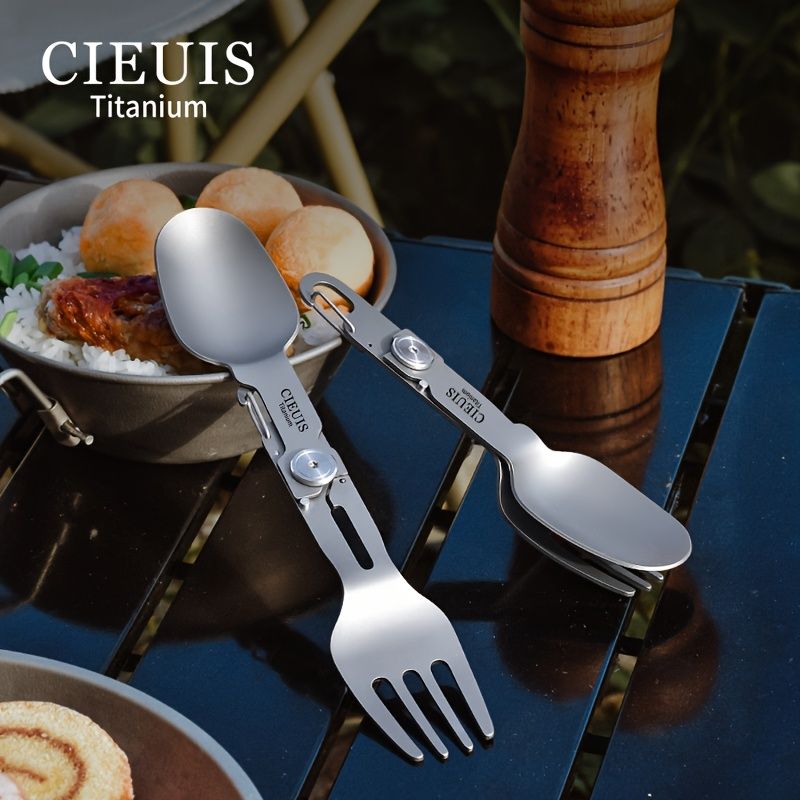 CIEUI Folding Titanium Spoon Fork Set - Lightweight Camping Cutlery V1102-122-BLA-16782