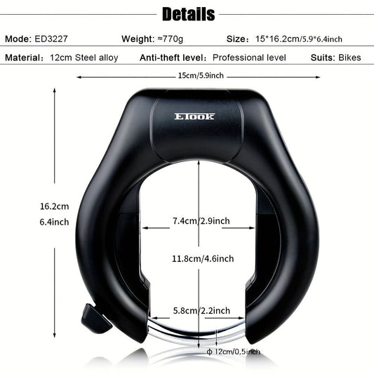 bicycle lock, two-way installation, bike security, high-quality bike lock, anti-theft lock, Australia, V1102-140-BLA-70523