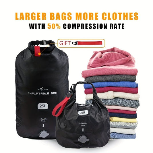 Black inflatable dry bag set, 25L dry bag, waterproof travel bag, inflatable waterproof bag, outdoor dry bag, V1102-143-99925