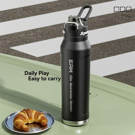 Black insulated water bottle, sports bottle 1000ml, 316 stainless steel bottle, one-click water bottle, gym V1102-754-92908