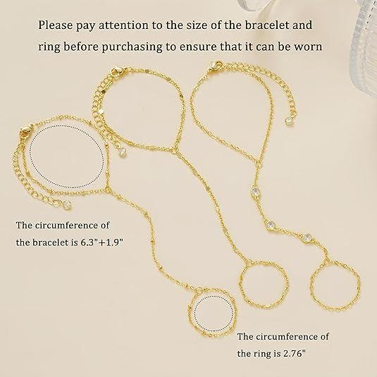 3PCS 14K Gold-Plated Hand Chain Bracelets for Women, Stack Bracelets Set Adjustable, Trendy Dainty Ring V1102-B0FD38Q4DJ