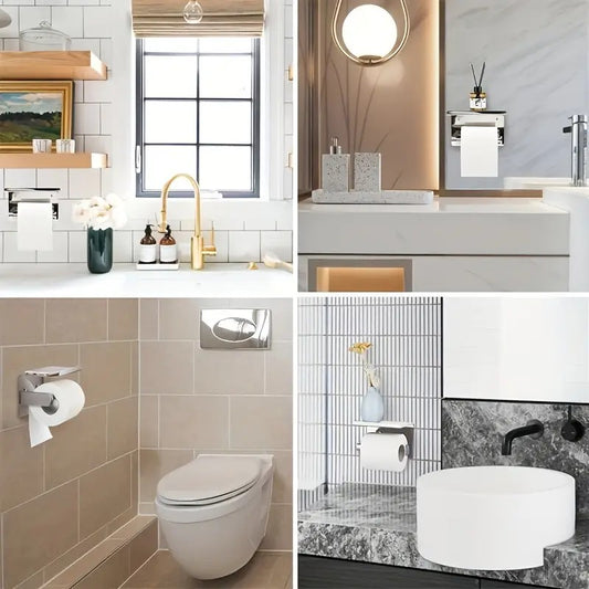 1pc Toilet Paper Holder with Shelf, Bathroom Tissue Storage Rack, Wall-Mounted Paper Towel Dispenser, V1102-BXGZJJ001