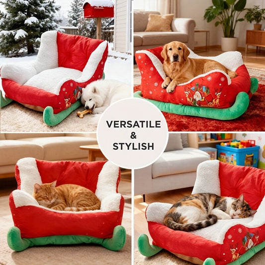 Christmas sled cat bed and dog house-winter warm pet bed, detachable and washable, without assembly, V1102-HYCWC001