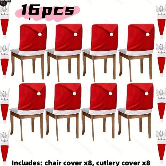 16-piece Christmas chair set-holiday red Christmas hat pattern, suitable for holiday dinners and party V1102-HYSDYM01