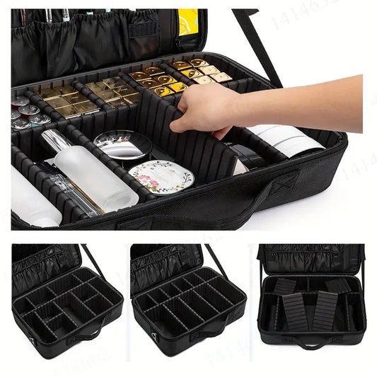 **Large Waterproof Makeup Organizer: Adjustable Dividers, Detachable Brush Holder, Multi-Compartment Design, V1102-HZSNB001