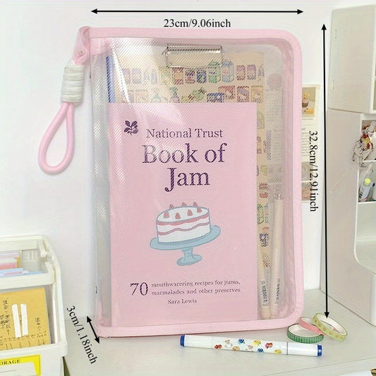 Macaron Candy Student File Bag + PET Animal Stickers - Hand-Carry Large Capacity Waterproof A4 Zipper V1102-MKLWJD001
