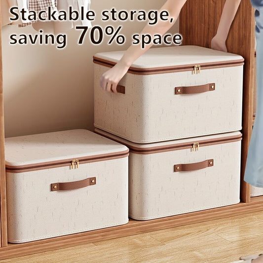 8L Double Zipper Storage Box with Faux Leather Handles | Large Capacity Lidded Basket, Perfect for Storing V1102-SLLSNX001