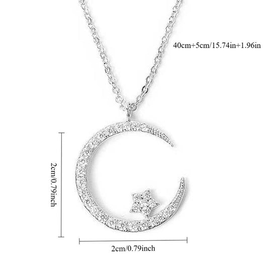 silver"Crescent and Stars" Crystal Necklace: Weaving the Galaxy into a Chain, Crafting a Flowing Dazzling V1102-XYXL002