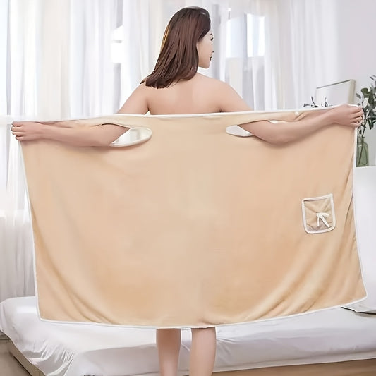 1-Piece Bath Towel with Pocket, Wearable Bath Towel, Bathroom Shower Supply, Can be Used as Robe, Nightgown, V1102-YJDKD004