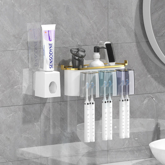 4-in-1 White( two persons) Wall-Mounted Toothbrush Holder | Toothbrush Storage/Toothpaste Dispenser/Storage V1102-YSJEW001