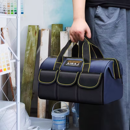 Electrician's tool Kit - Durable Oxford multi-pocket organizer, with adjustable shoulder strap, blue and V1105-YAGJB-01