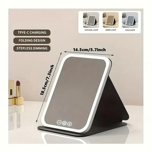 LED makeup mirror, portable travel mirror with foldable design and built-in lights, 3 lighting modes, V1105-YAHZJ-03