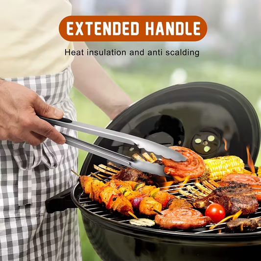 Stainless steel kitchen tongs set (2 pieces), silicone anti-slip handle, lockable barbecue food tongs, V1105-YASK-002
