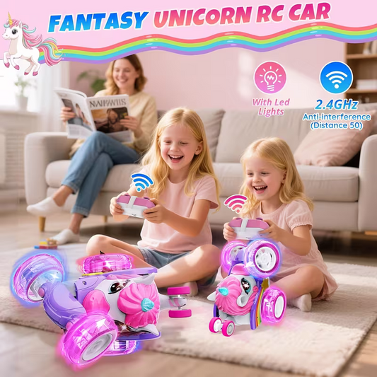 Unicorn remote control car for girls, 360 degrees rotating four-wheel drive stunt remote control car with V1105-YAYKC-01