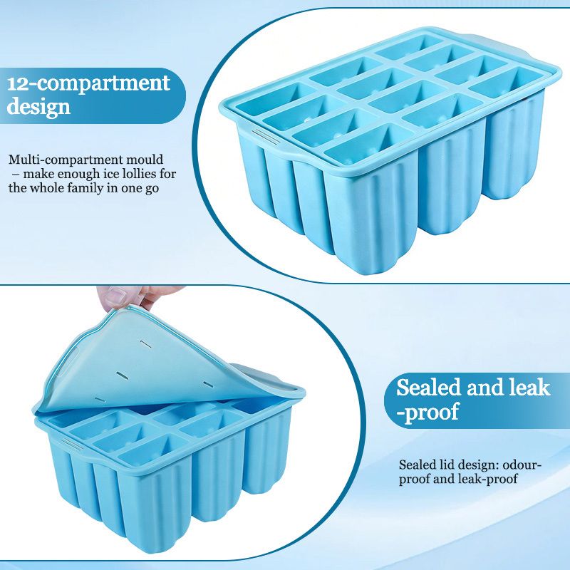 12-Cavity Silicone Ice Lolly Mould with 50 Wooden Sticks V1106-DSZ-KCH-0852