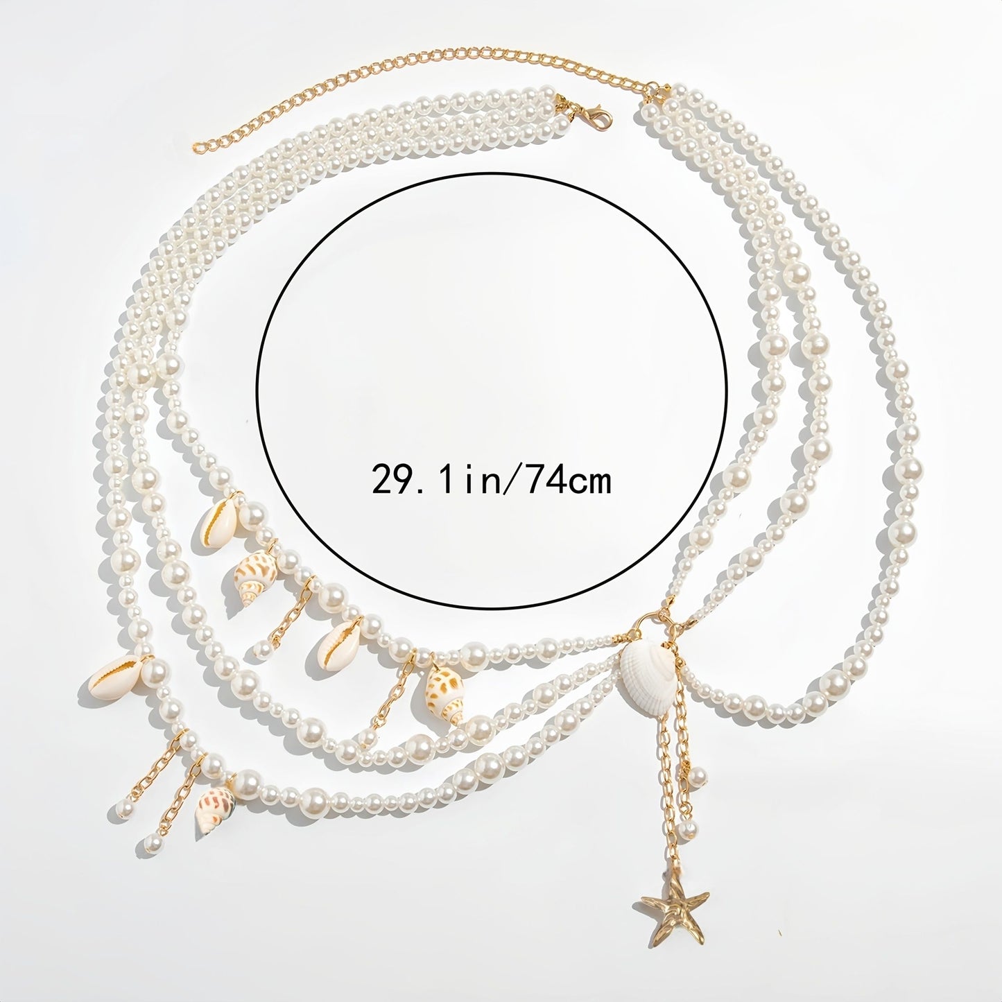 Pearl and Shell Waist Chain, Women's Beach-Inspired Jewelry V1106-DSZ-WC-001