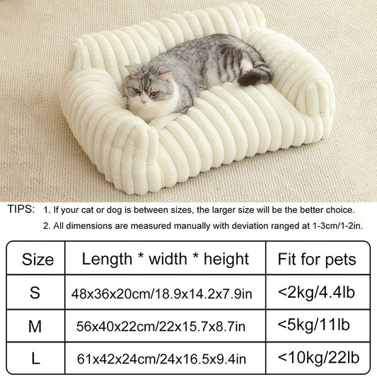 Cute pet cat sofa Standard S size - Puffy cat bed with high-quality soft velvet pile, indoor cat plush sofa V1106-HECW-006