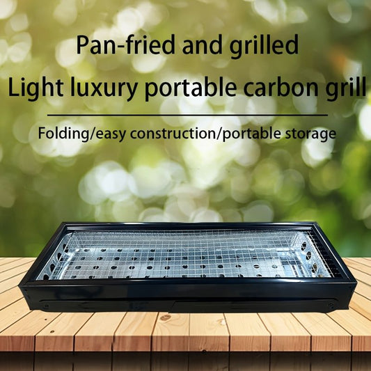 Portable foldable barbecue grill with adjustable height and built-in side rack - heavy-duty metal outdoor V1106-HELZ-002