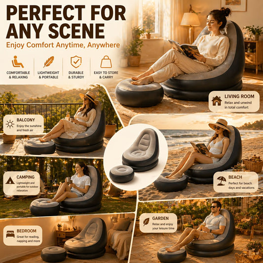 Large size inflatable sofa with foot pedal / foot stool Large size wide seat deep sitting feeling, high back V1106-HESF-001