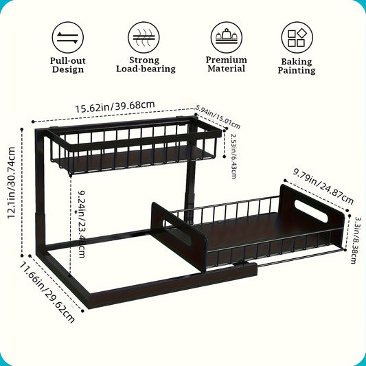 Kitchen sink storage box, pull-out cabinet storage box 2-layer sliding sink rack cabinet storage rack, V1106-HESN-001