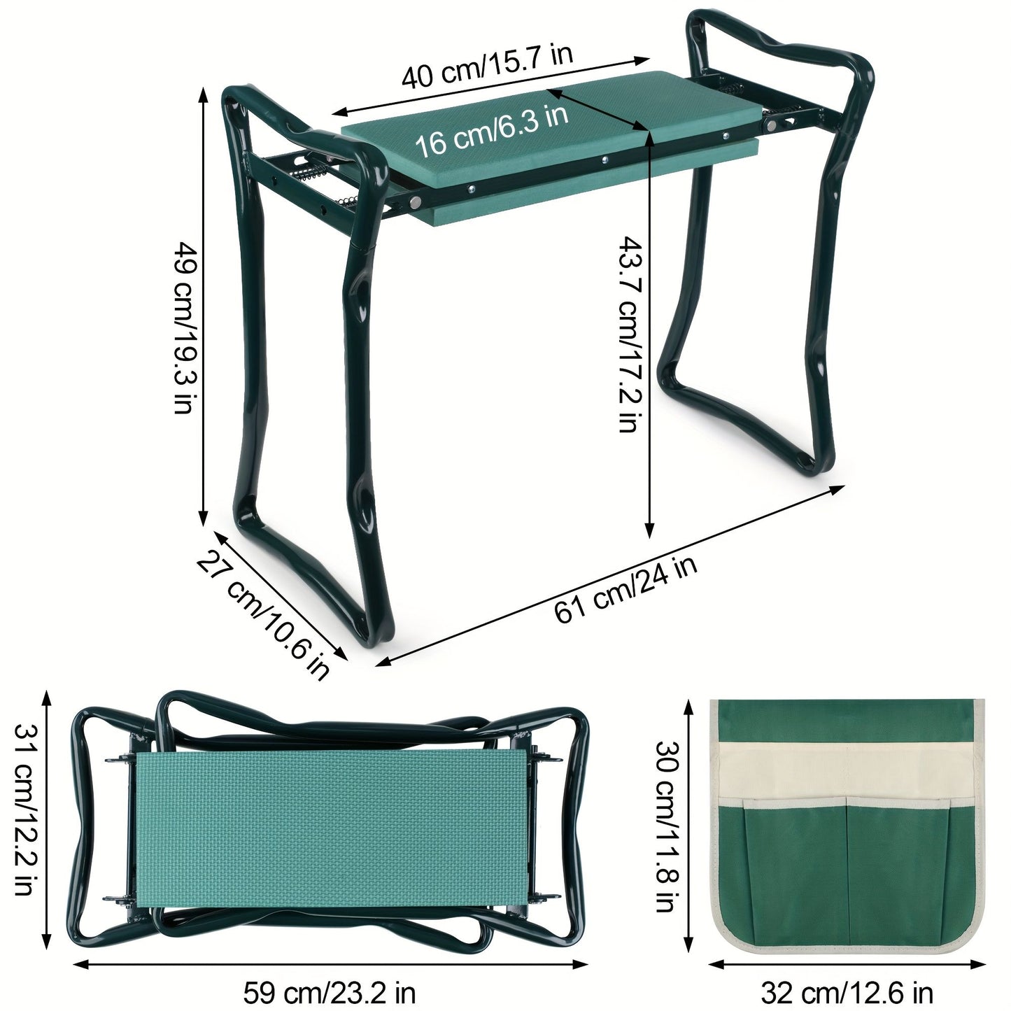 Folding Garden Kneeler and Seat with Pockets-Green V1107-119-BLA-91846