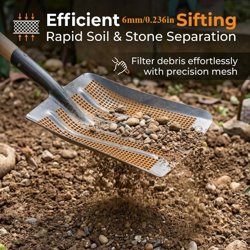 Stainless Steel Garden Sieve Shovel for Soil and Compost Screening-Grey V1107-119-GRA-57978