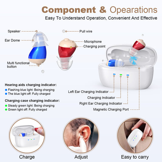 Rechargeable Behind-the-Ear Hearing Aids with Charging Case - Compact Sound Amplifier for Adults & Seniors V1107-CS-BCHL605