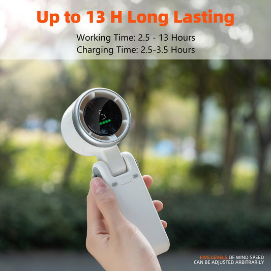 Portable Turbo Handheld Fan with Digital Display - 5-Speed Rechargeable Mini Fan, 3600mAh Battery, Foldable & V1107-CS-BXSGBXFSB